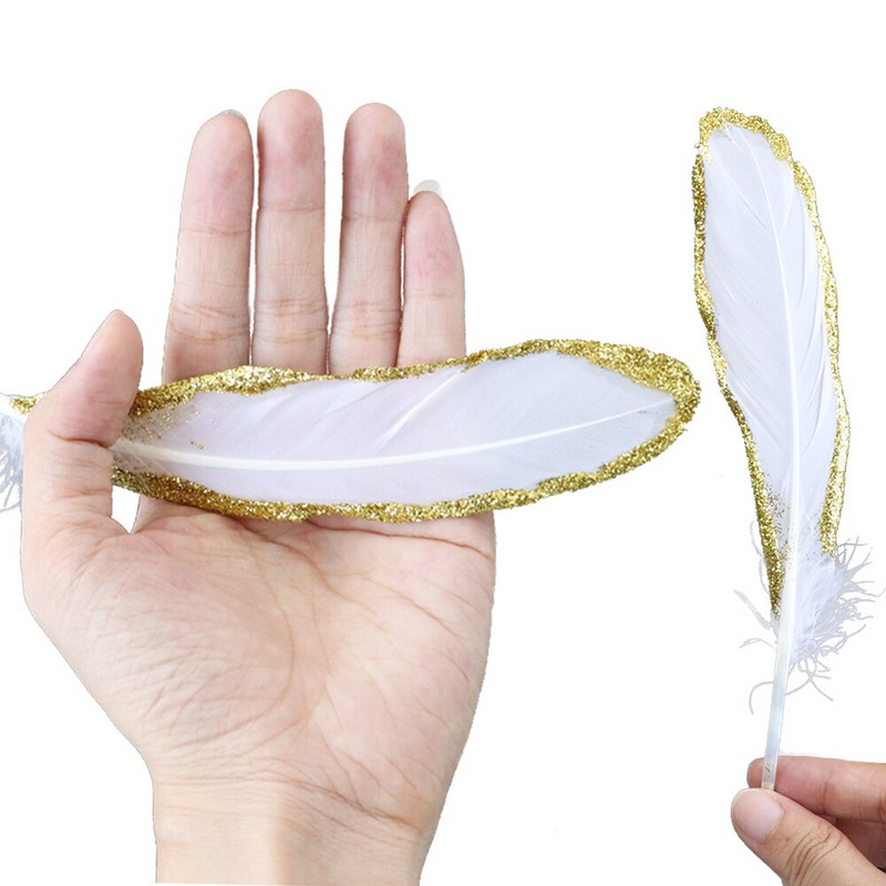 10 buc/lot Pene de aur perie albă pentru casă, nuntă, bijuterii, decorare, penne de gâscă, artizanat, accesoriu manual