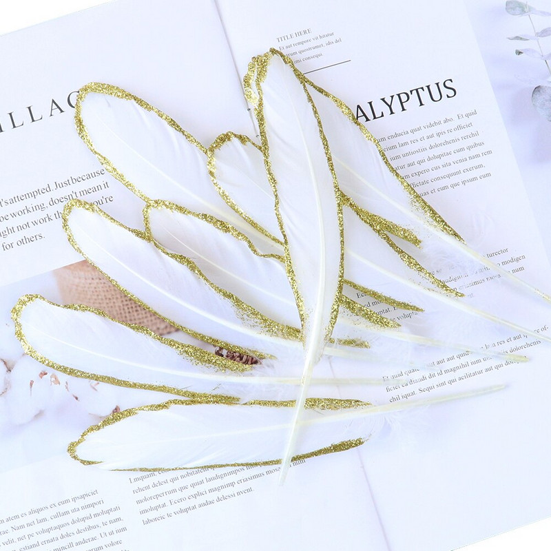 10 buc/lot Pene de aur perie albă pentru casă, nuntă, bijuterii, decorare, penne de gâscă, artizanat, accesoriu manual
