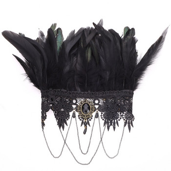 Μαύρο φυσικό φτερό με σάλι ώμου με σάλι ώμου με ακρωτήριο γοτθικό γιακά Cosplay Party Diamond μεταλλική αλυσίδα Διακόσμηση με φτερά Ψεύτικος γιακάς