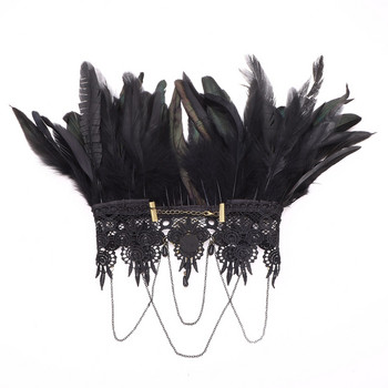 Μαύρο φυσικό φτερό με σάλι ώμου με σάλι ώμου με ακρωτήριο γοτθικό γιακά Cosplay Party Diamond μεταλλική αλυσίδα Διακόσμηση με φτερά Ψεύτικος γιακάς