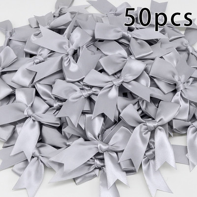 50 БР. 85*85 мм розови сатенени панделки с лъкове Декоративни опаковки Подаръчни малки цветни лъкове за занаяти Сватбени лъкове Раждане Направи си сам парти украса