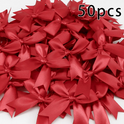 50 БР. 85*85 мм розови сатенени панделки с лъкове Декоративни опаковки Подаръчни малки цветни лъкове за занаяти Сватбени лъкове Раждане Направи си сам парти украса