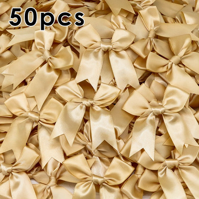 50gab. 85x85mm satīna lentes bantes Mezgls Amatniecības bantes rozā balts mazs puķu kaklasaite kāzu dekorācija bantīte DIY dzimšanas ballīte