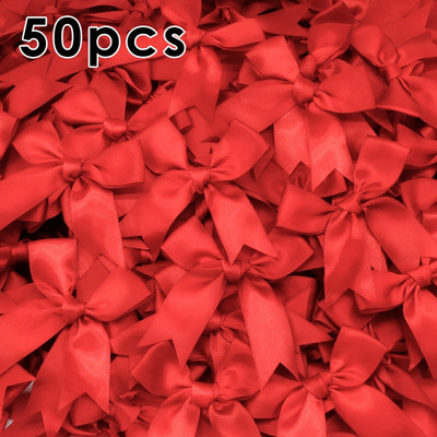 50gab. 85x85mm satīna lentes bantes Mezgls Amatniecības bantes rozā balts mazs puķu kaklasaite kāzu dekorācija bantīte DIY dzimšanas ballīte