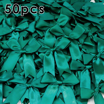 50gab. 85x85mm satīna lentes bantes Mezgls Amatniecības bantes rozā balts mazs puķu kaklasaite kāzu dekorācija bantīte DIY dzimšanas ballīte