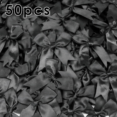 50gab. 85x85mm satīna lentes bantes Mezgls Amatniecības bantes rozā balts mazs puķu kaklasaite kāzu dekorācija bantīte DIY dzimšanas ballīte