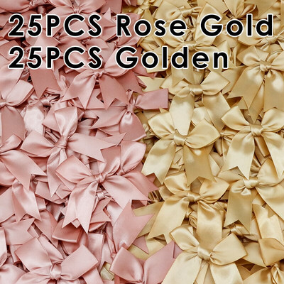 50gab. 85x85mm satīna lentes bantes Mezgls Amatniecības bantes rozā balts mazs puķu kaklasaite kāzu dekorācija bantīte DIY dzimšanas ballīte