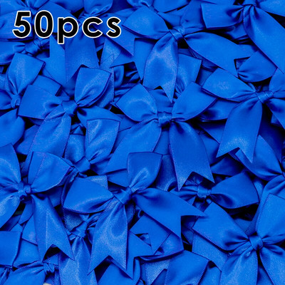 50gab. 85x85mm satīna lentes bantes Mezgls Amatniecības bantes rozā balts mazs puķu kaklasaite kāzu dekorācija bantīte DIY dzimšanas ballīte