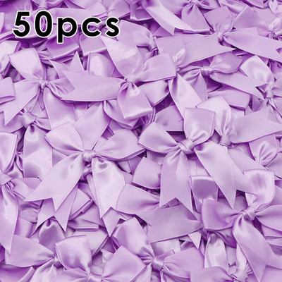 50gab. 85x85mm satīna lentes bantes Mezgls Amatniecības bantes rozā balts mazs puķu kaklasaite kāzu dekorācija bantīte DIY dzimšanas ballīte