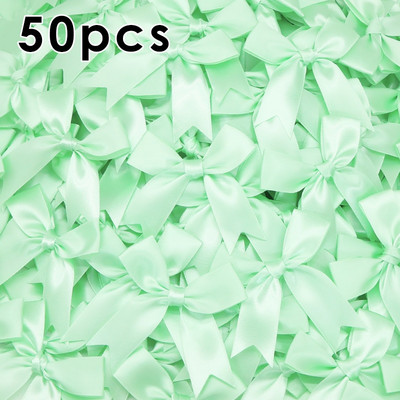 50gab. 85x85mm satīna lentes bantes Mezgls Amatniecības bantes rozā balts mazs puķu kaklasaite kāzu dekorācija bantīte DIY dzimšanas ballīte