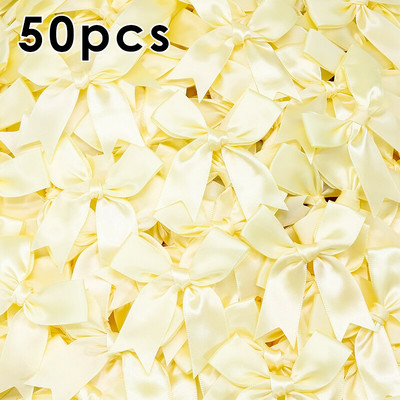 50gab. 85x85mm satīna lentes bantes Mezgls Amatniecības bantes rozā balts mazs puķu kaklasaite kāzu dekorācija bantīte DIY dzimšanas ballīte