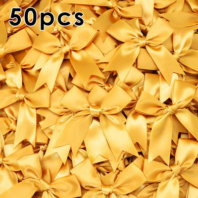 50gab. 85x85mm satīna lentes bantes Mezgls Amatniecības bantes rozā balts mazs puķu kaklasaite kāzu dekorācija bantīte DIY dzimšanas ballīte