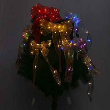 Χριστουγεννιάτικο Φιόγκο LED Χρυσό Ασημί Κόκκινη Κορδέλα με Φωτάκια Τυπωμένο Φιόγκο Για Χειροτεχνίες Διακόσμηση Χριστουγεννιάτικου Δέντρου Πρωτοχρονιάτικα Προμήθειες