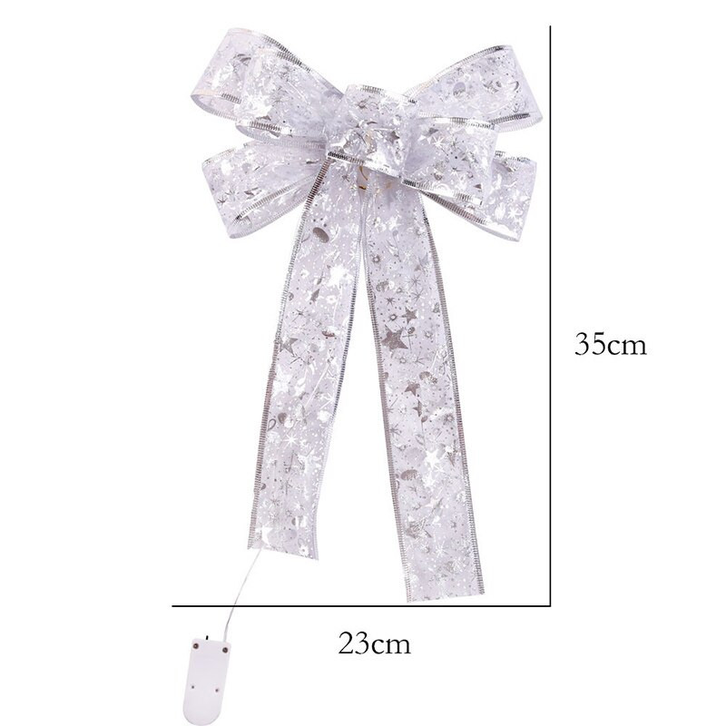 LED Ziemassvētku bantīte zelta sudraba sarkana lente ar gaismām Apdrukāta bantīte amatniecībai Ziemassvētku eglīšu rotāšanai Jaungada piederumi