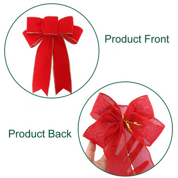 24*19cm 5ears DIY Bow Bowknot Crafts Lenen Ribbon Bow Christmas Decoration Christmas Tree Decor Lattice Stripe Bow