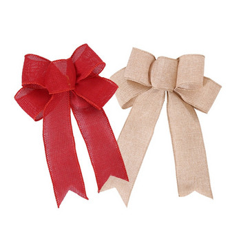 24*19cm 5ears DIY Bow Bowknot Crafts Lenen Ribbon Bow Christmas Decoration Christmas Tree Decor Lattice Stripe Bow