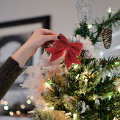 Bowknot Bow Коледни орнаменти Tree Glitter Craft Bows Коледен венец гирлянда Winter Rustic Holiday Мини декоративна панделка Shiny