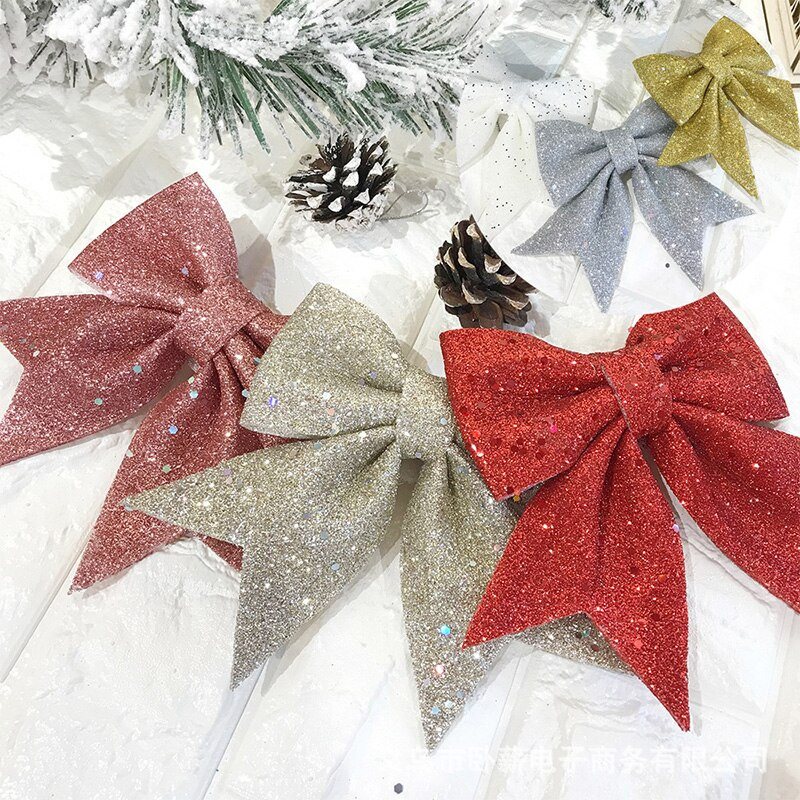 Bowknot Bow Коледни орнаменти Tree Glitter Craft Bows Коледен венец гирлянда Winter Rustic Holiday Мини декоративна панделка Shiny