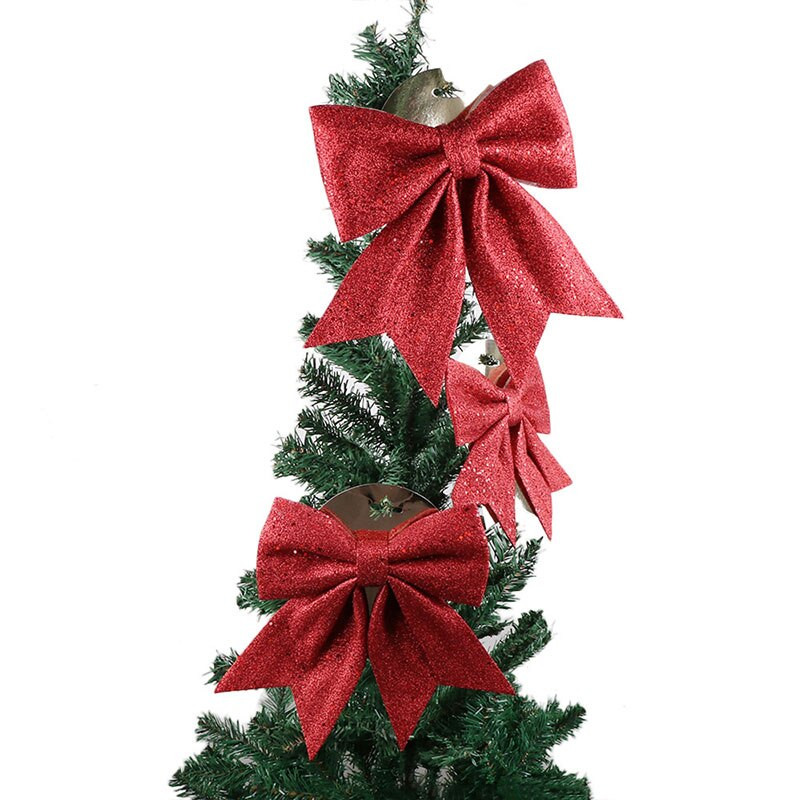 Bowknot Bow Коледни орнаменти Tree Glitter Craft Bows Коледен венец гирлянда Winter Rustic Holiday Мини декоративна панделка Shiny