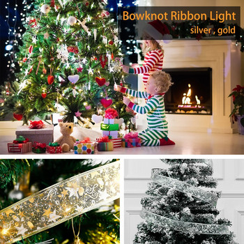 Коледна украса LED панделки Светлини Орнаменти за коледно дърво Направи си сам дантелени лъкове Струнни светлини Navidad Декорации за дома Нова година 2022