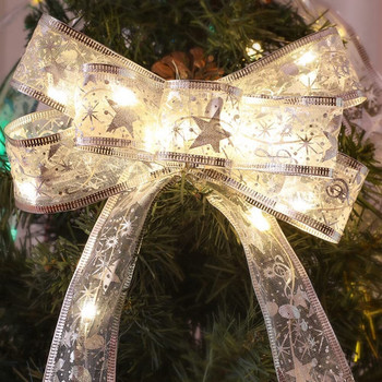 Коледна украса LED панделки Светлини Орнаменти за коледно дърво Направи си сам дантелени лъкове Струнни светлини Navidad Декорации за дома Нова година 2022