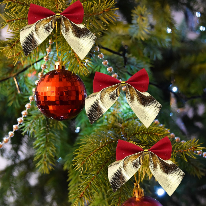 100 buc Arcuri de Crăciun Decoratiuni agățate Auriu Argintiu Roșu Nod cu fundă Decoratiuni pentru brad de Crăciun Fericit Pandantiv Anul Nou Craciun