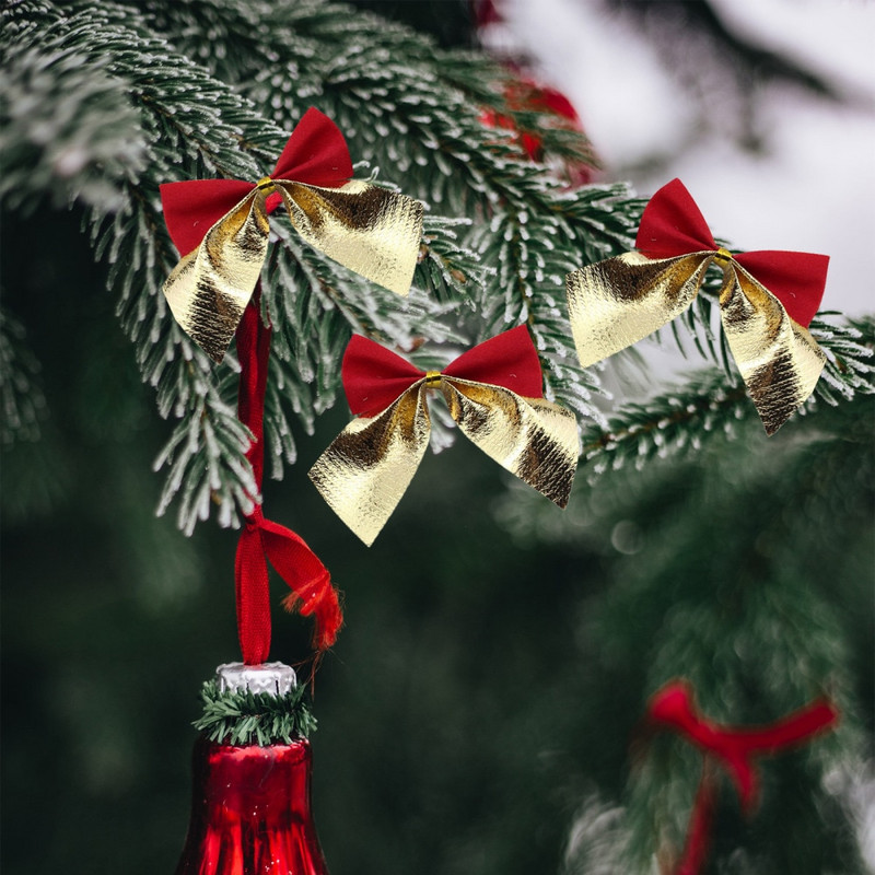 100 buc Arcuri de Crăciun Decoratiuni agățate Auriu Argintiu Roșu Nod cu fundă Decoratiuni pentru brad de Crăciun Fericit Pandantiv Anul Nou Craciun