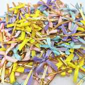 (100 бр./опаковка) Лента със златен ръб Смесена малка панделка за украса на коледно дърво Ръчно изработени консумативи Направи си сам Опаковка за подарък