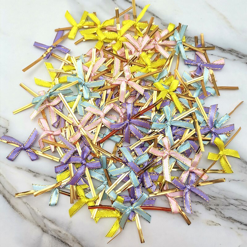 (100 бр./опаковка) Лента със златен ръб Смесена малка панделка за украса на коледно дърво Ръчно изработени консумативи Направи си сам Опаковка за подарък