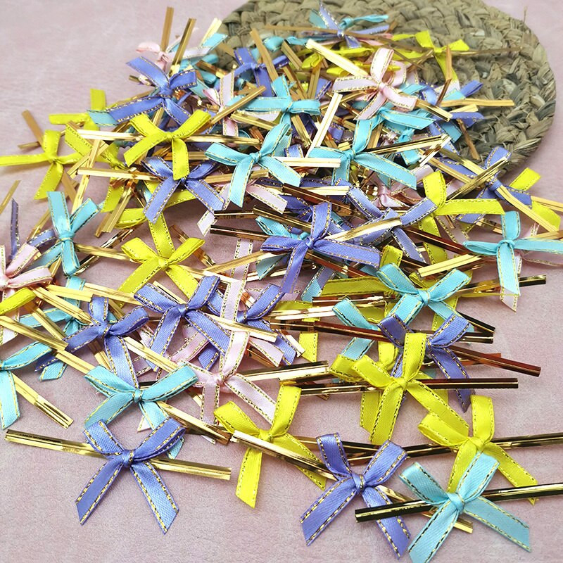 (100 бр./опаковка) Лента със златен ръб Смесена малка панделка за украса на коледно дърво Ръчно изработени консумативи Направи си сам Опаковка за подарък