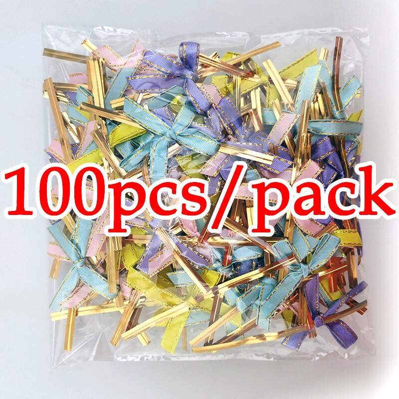 (100 бр./опаковка) Лента със златен ръб Смесена малка панделка за украса на коледно дърво Ръчно изработени консумативи Направи си сам Опаковка за подарък