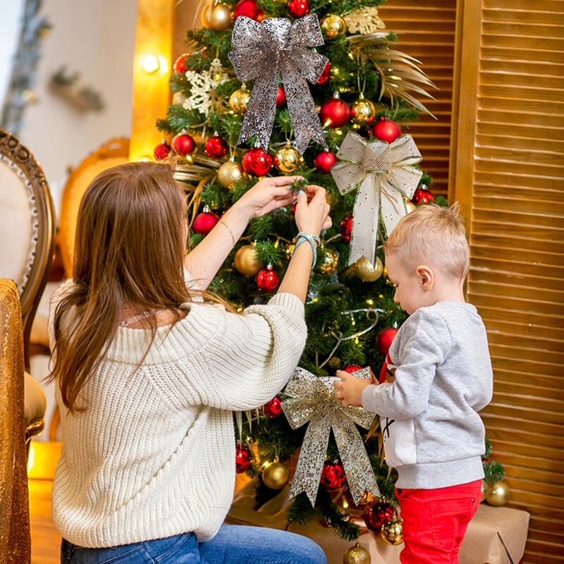 Arcuri decorative cu fundiță pentru pom de Crăciun, fundite mari, decorațiuni de nuntă, pentru petrecere de ani, fundite cadou lucrate manual