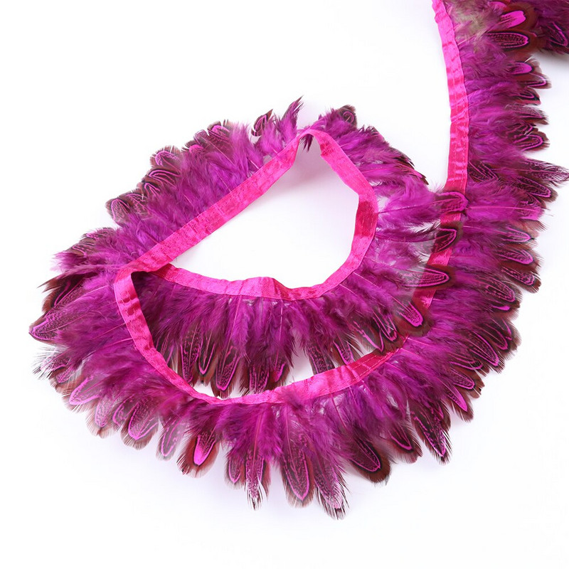 1-meetrine naturaalne faasanist sulgede ääris Dekoratiivne sulgedest lint 5-7 CM Väikesed ploomid käsitöörõivaste peoaksessuaariks