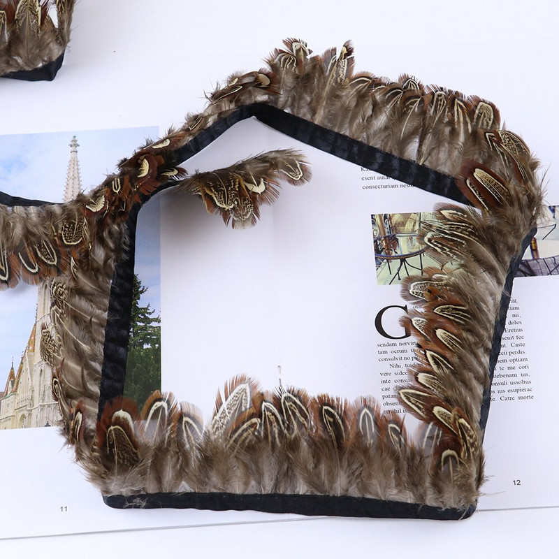 1-meetrine naturaalne faasanist sulgede ääris Dekoratiivne sulgedest lint 5-7 CM Väikesed ploomid käsitöörõivaste peoaksessuaariks