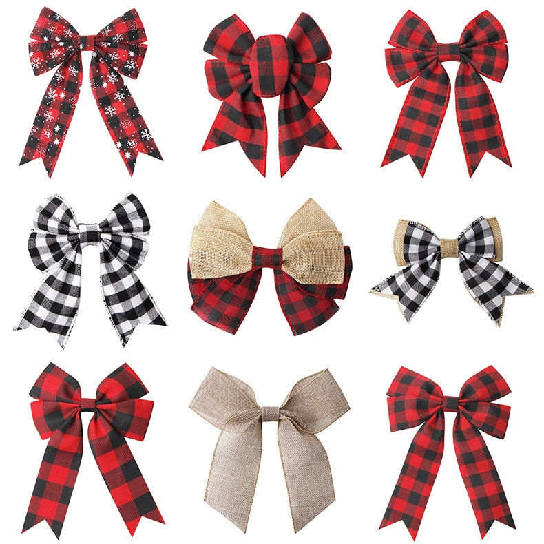 Velike božićne mašne Ukrasi za božićno drvce Ručno izrađene karirane mašne Novogodišnje uređenje doma Mašnice za zamatanje darova za obrt