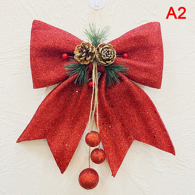 Jõululindiga vibu männikäbide puukaunistus Suur punane kuldne sädelev sära