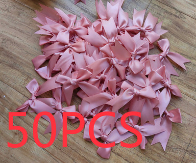 50 tk/pakk 85*85mm värske roosa paelaga vibud Väikese suurusega satiinpaelaga vibu lillega käsitöökaunistus Käsitöö DIY peokaunistus
