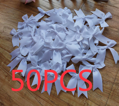 50 tk/pakk 85*85mm värske roosa paelaga vibud Väikese suurusega satiinpaelaga vibu lillega käsitöökaunistus Käsitöö DIY peokaunistus