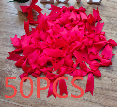 50 tk/pakk 85*85mm värske roosa paelaga vibud Väikese suurusega satiinpaelaga vibu lillega käsitöökaunistus Käsitöö DIY peokaunistus