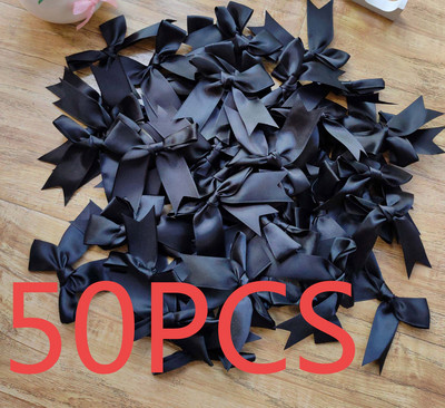 50 tk/pakk 85*85mm värske roosa paelaga vibud Väikese suurusega satiinpaelaga vibu lillega käsitöökaunistus Käsitöö DIY peokaunistus