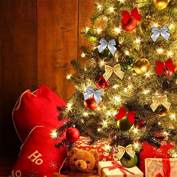 Коледна украса с лък Орнаменти за коледно дърво Злато, сребро, червен бантик Орнаменти за коледно дърво Коледно парти Декор за дома