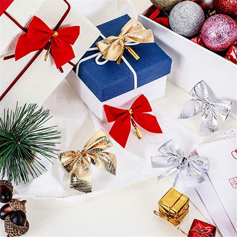 Jõulupuu kaunistused Jõulupuu kaunistused Kuldne Hõbedane Punane Vibu Kott Jõulupuu kaunistused Jõulupeo Kodukaunistus