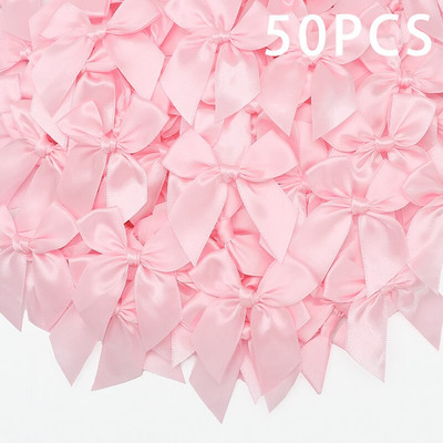50GAB Satīna lente Rozā bantīšu dekorēšana Mazi banti dāvanu banti amatniecībai Ziedu kāzu bantīte dzimšanas dienas DIY ballītes dekorēšana