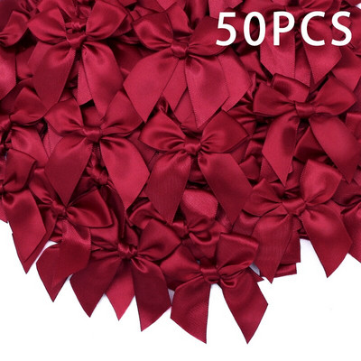 50GAB Satīna lente Rozā bantīšu dekorēšana Mazi banti dāvanu banti amatniecībai Ziedu kāzu bantīte dzimšanas dienas DIY ballītes dekorēšana