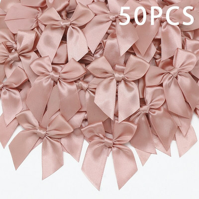50GAB Satīna lente Rozā bantīšu dekorēšana Mazi banti dāvanu banti amatniecībai Ziedu kāzu bantīte dzimšanas dienas DIY ballītes dekorēšana