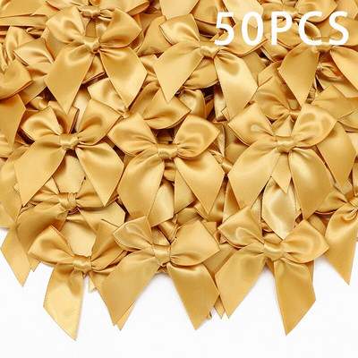 50GAB Satīna lente Rozā bantīšu dekorēšana Mazi banti dāvanu banti amatniecībai Ziedu kāzu bantīte dzimšanas dienas DIY ballītes dekorēšana