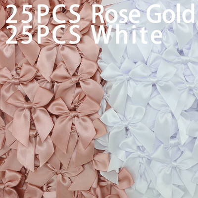 50GAB Satīna lente Rozā bantīšu dekorēšana Mazi banti dāvanu banti amatniecībai Ziedu kāzu bantīte dzimšanas dienas DIY ballītes dekorēšana
