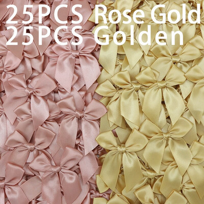 50GAB Satīna lente Rozā bantīšu dekorēšana Mazi banti dāvanu banti amatniecībai Ziedu kāzu bantīte dzimšanas dienas DIY ballītes dekorēšana