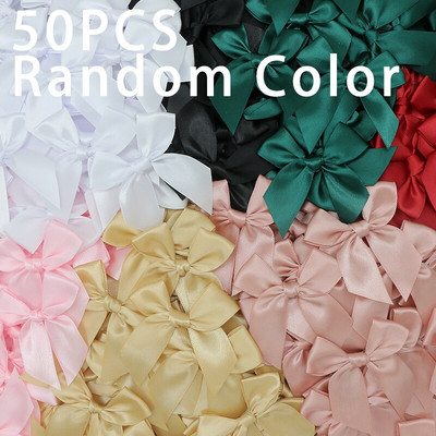 50GAB Satīna lente Rozā bantīšu dekorēšana Mazi banti dāvanu banti amatniecībai Ziedu kāzu bantīte dzimšanas dienas DIY ballītes dekorēšana