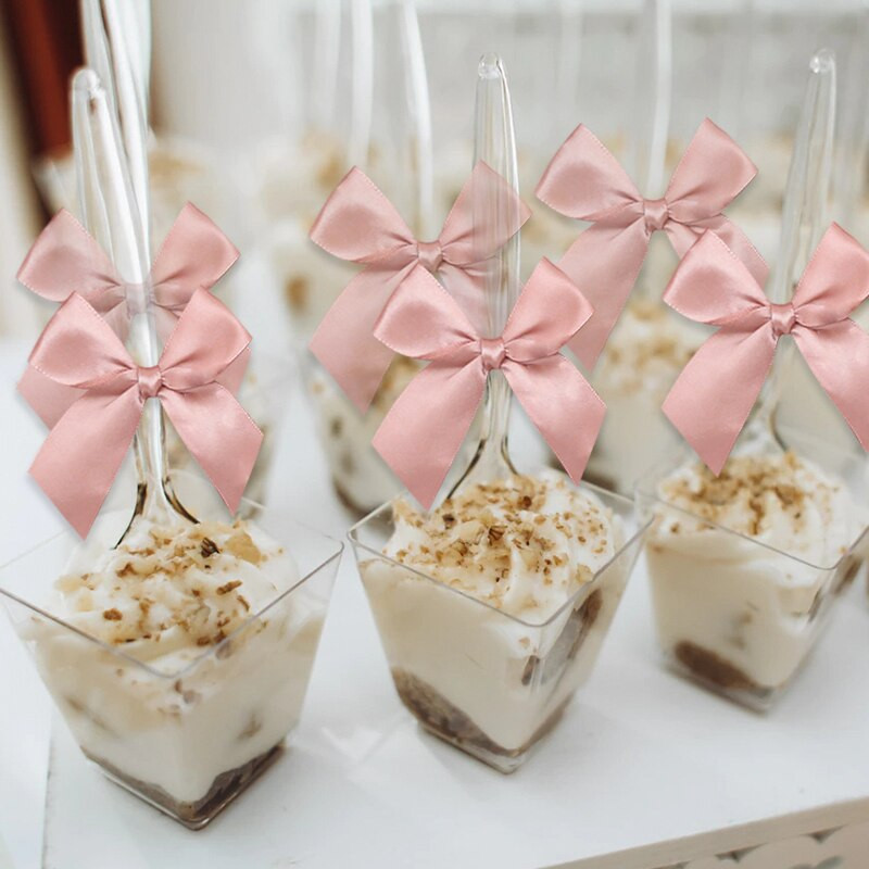 50GAB Satīna lente Rozā bantīšu dekorēšana Mazi banti dāvanu banti amatniecībai Ziedu kāzu bantīte dzimšanas dienas DIY ballītes dekorēšana